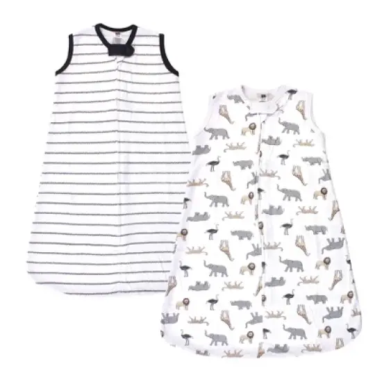 Hudson Baby Infant Cotton Sleeveless Wearable Sleeping Bag, Sack, Blanket, Modern Neutral Safari image {2}