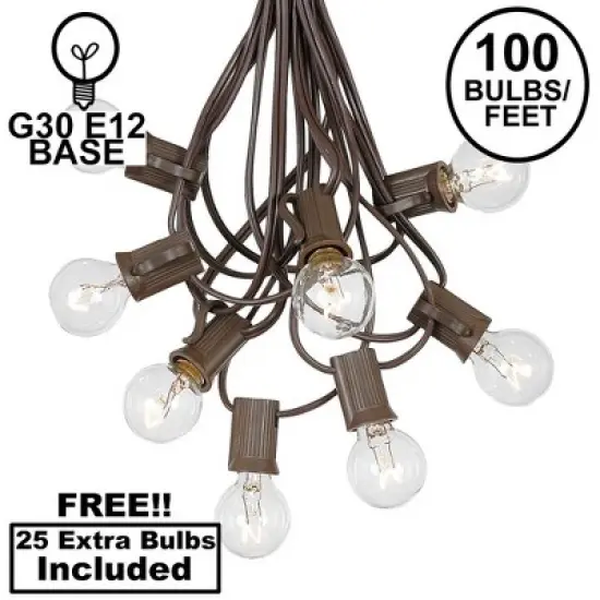 Novelty Lights 100 Feet G30 Globe Outdoor Patio String Lights, Brown Wire image {8}