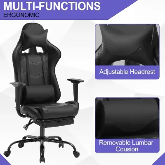BestMassage Gaming Chair Computer Gamer Chair with Lumbar Support and Footrest Rolling Swivel Design Office Chair for Home Office and Gaming image {3}