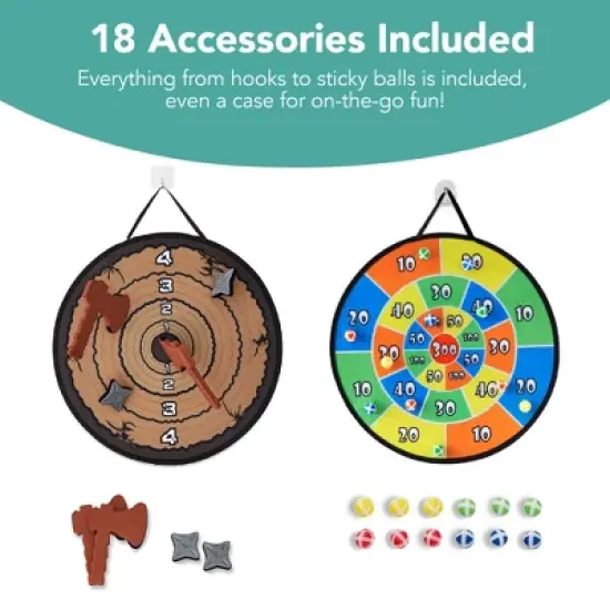 Best Choice Products Large Double-Sided Dart Board, Sticky Ball Axe Star Throwing Game for Kids, Adults w/ Carrying Case image {3}