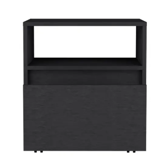 Grungis Modern Wood Nightstands with 1 Drawer,Bedside Table with Wheels& Open Shelf,Mobile Night Stand for Bedroom,Living Room image {2}