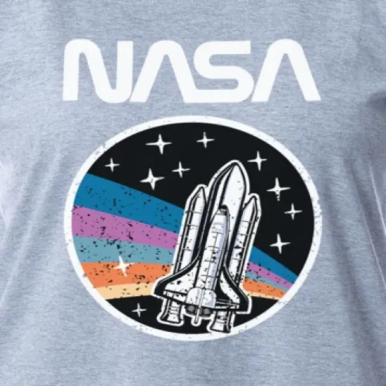 NASA Womens' Distressed Space Fashion Logo Nightgown Sleep Pajama Shirt Grey image {2}