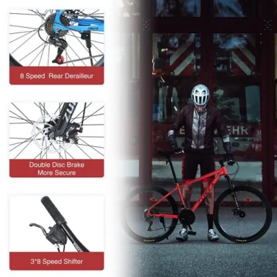 NAYSAYE Bicycle Mountain Bike 24 Speed Steel Frame with Suspension Fork for Adults, Red, 65.75"*24.41"*37" image {2}