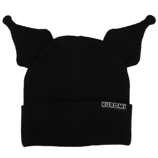 Kuromi Cuffed knitted Embroidered Logo With 3D Plush Horns Beanie Hat image {1}
