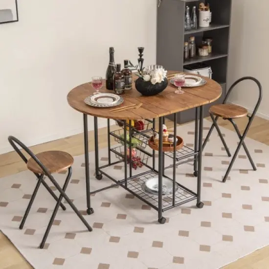 Costway 3 PCS Folding Dining Table & Chair Set Collapsible Drop Leaf Table for Kitchen image {1}