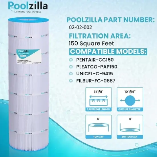 Poolzilla Replacement Pool Filter for CC150, CCRP150, PAP150, C-9415, R173216, 59054300, Filbur FC-0687, 160317, 160355, 160352, Predator 150 image {2}