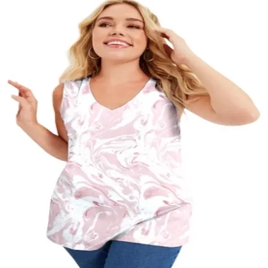 June + Vie by Roaman's Women&rsquo;s Plus Size V-Neck One + Only Tank Top image {4}