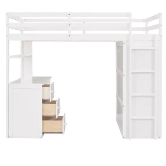 Twin size Loft Bed with Drawers, Desk and Wardrobe-ModernLuxe image {6}