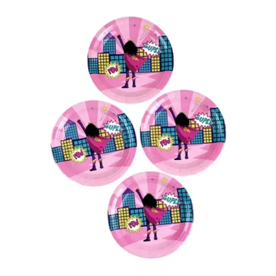 Anna + Pookie 7" Pink Super Hero Paper Party Plates 8 Ct. image {1}