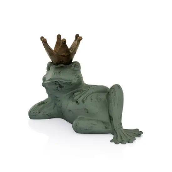 SPI Home Lazy Frog Prince Bird Feeder &ndash; 11.5-Inch Cast Aluminum Garden Decor with Regal Frog Design and Feeding Bowl image {2}