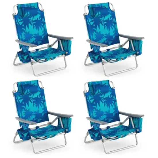 Tangkula 4 PCS Beach Chair 5-Position Outdoor Reclining Chairs w/ Head Pillow & Storage Bag image {6}
