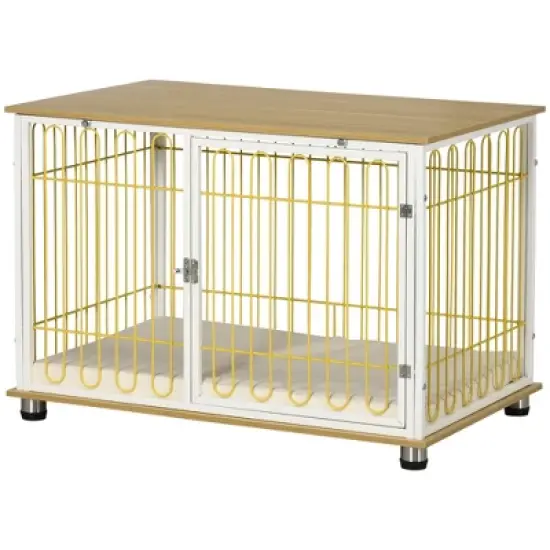 PawHut Modern Medium Dog Crate End Table with Soft Cushion, Wooden Dog Crate Bed Indoor Dog Kennel Furniture with Washable Cushion Cover image {3}