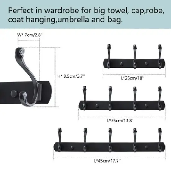 Unique Bargains Coat Rack Wall Mounted - Stainless Steel, Metal Coat Hook Rail for Coat Hat Towel Purse Robes Mudroom Bathroom Entryway, image {5}
