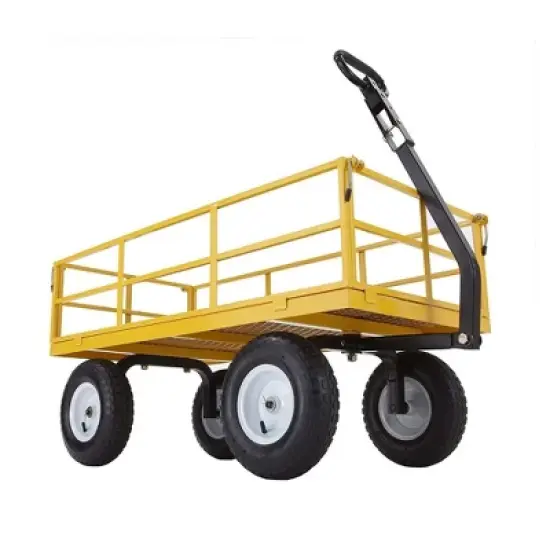 Gorilla Carts 1200lbs. Capacity Industrial Steel Utility Wagon with Removable Sides and 2 in 1 Handle for Towing - Yellow (GOR1201B) image {1}