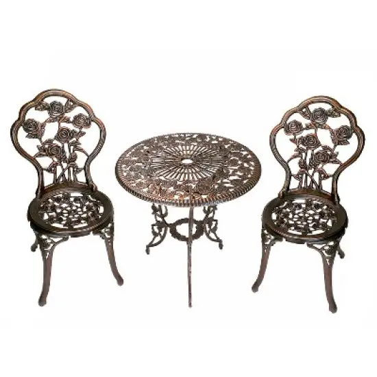 3pc Rose Cast Metal Set with Cast Aluminum Table Top & Chairs - Oakland Living image {5}