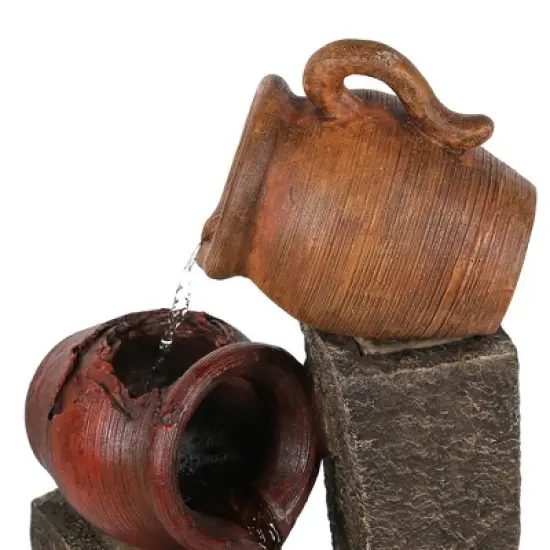 LuxenHome 32" Water Fountain Outdoor with Lights, Cascading Pitchers Pot Outdoor Fountains and Waterfalls Brown image {6}