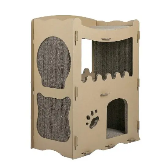 Petique Feline Penthouse Cat House Sustainable Non Toxic Recycled Cardboard Cat Play Home Pet Furniture w/ Relaxation Scratching Boards, 2 Pack image {1}