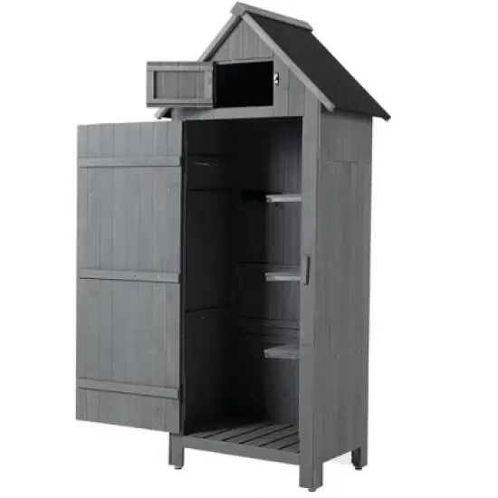 Gulches 30.3"L X 21.3"W X 70.5"H Outdoor Storage Cabinet Tool Shed Wooden Garden Shed  Gray image {10}