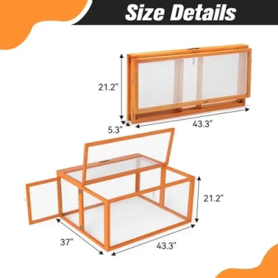 SEVOBAL Pet Crates and Houses Folding Rabbit Hutch Lockable Doors Ground Stakes for Indoor and Outdoor Patio Garden Deck, Orange, 43.3"*37"*21.3" image {2}