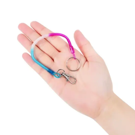 Unique Bargains Tri Colors Plastic Spiral Spring Coiled Lanyard Lobster Clasp Clip Key Ring Chain 5.5" x 0.1" 1 Pc image {5}