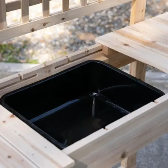 Outsunny 39'' Wooden Garden Potting Bench Work Table with Hidden Storage, Sliding Tabletop, Below Clapboard, Upper Shelf image {6}