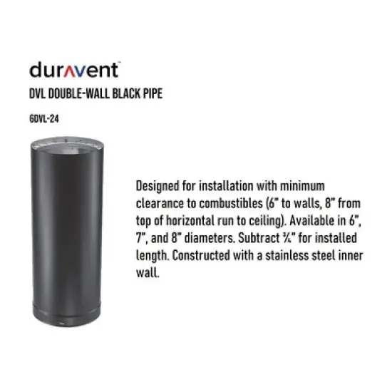 DuraVent DVL 6DVL-24 6 Inch Galvanized Steel Stainless Steel Double Wall Wood Burning Stove Pipe Connector to Vent Smoke or Exhaust, Black image {4}