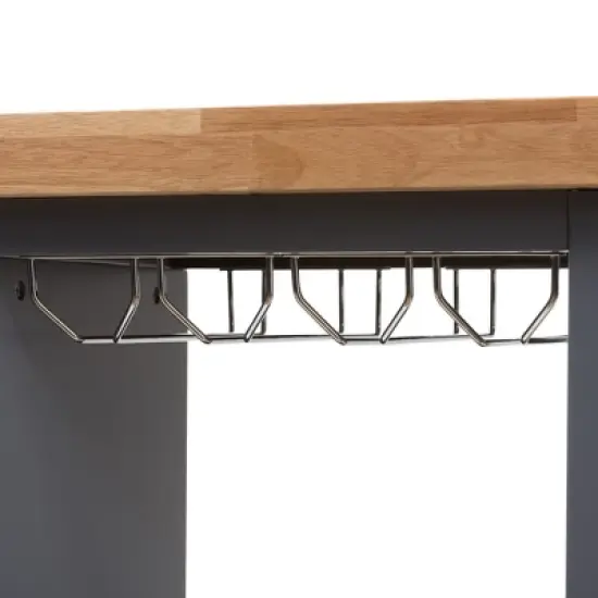 Sunderland Coastal and Farmhouse Natural Wood Kitchen Cart Gray, Light Brown - Baxton Studio image {1}