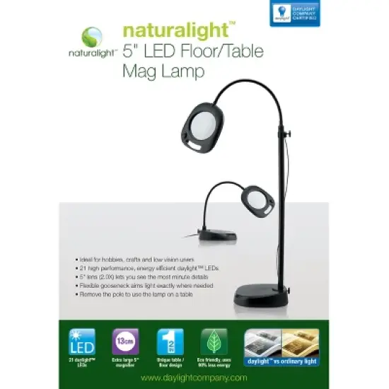 Daylight Naturalight LED 5" Floor Magnifying Light-Black image {2}