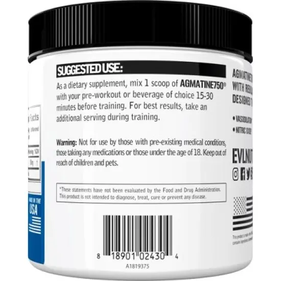 Evlution Nutrition Agmatine750 - Vasodilation Support - Unflavored - 100 Servings image {2}