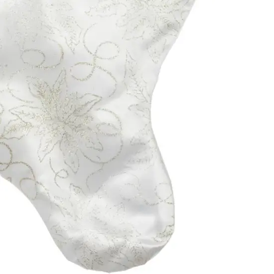 Northlight 20.5" White and Gold Glitter Poinsettia Christmas Stocking image {4}