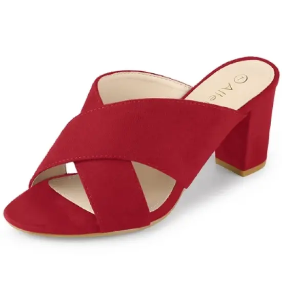 Allegra K Women's Crisscross Strap Block Heel Slide Sandals image {10}