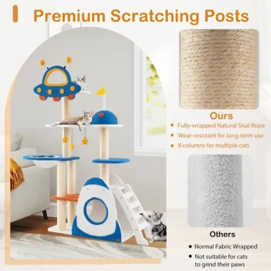 Tangkula Space Theme Cat Tree w/ Sisal Covered Scratching Posts UFO-shaped Top Perch image {6}