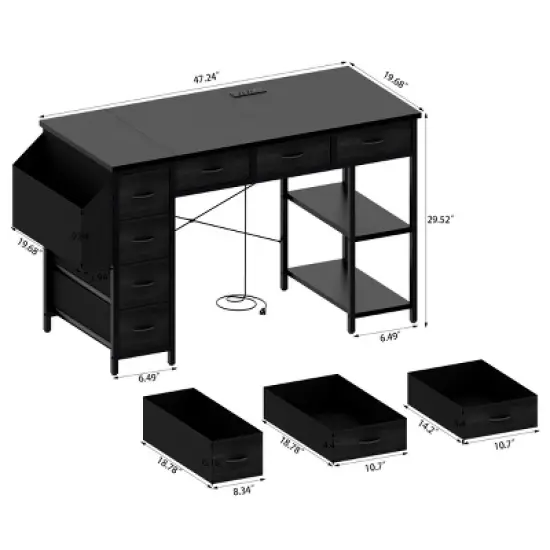 INFURNIC Desks 47.3" Multifunctional Computer Desk with 7 Drawers and Side Pocket for Work and Gaming, Black, 47.3"*19.69"*30.4" image {2}