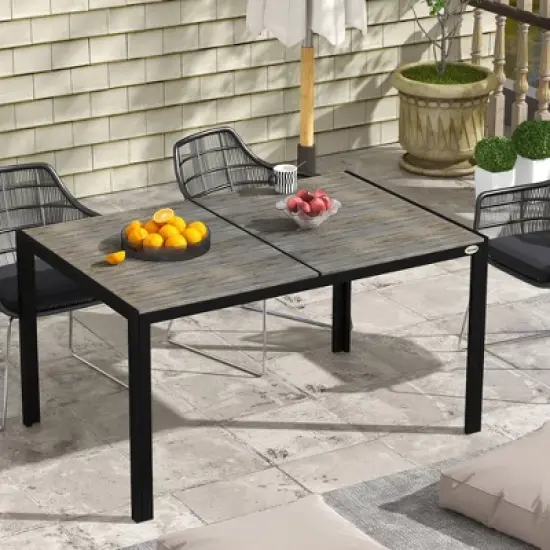 Gulches Outdoor Dining Table for 6, Aluminum Rectangular Patio Table with Faux Wood Top, 55" x 35.5", Gray image {2}