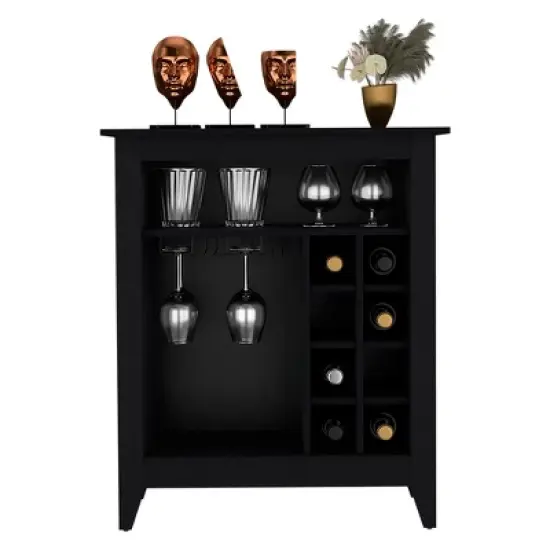 Gulches Black Wengue Bar Cabinet with 8 Wine Cubicles 4.8''H x 4.4''W, Interior Shelf and 37.12'' Superior Top image {2}