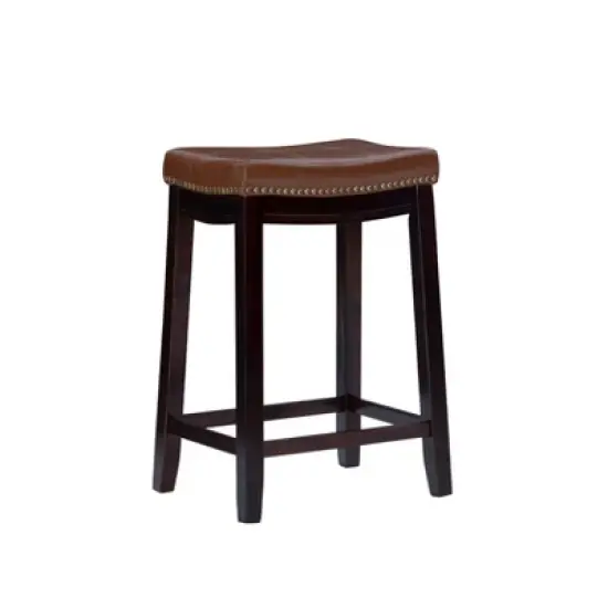 Claridge Leather Saddle Counter Height Barstool - Linon image {16}