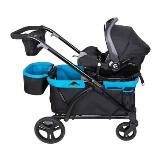 Baby Trend Expedition 2 in 1 Push or Pull Stroller Wagon Plus with Canopy, Choose Between Car Seat Adapter or Built In Seating for 2 Children, Blue image {3}