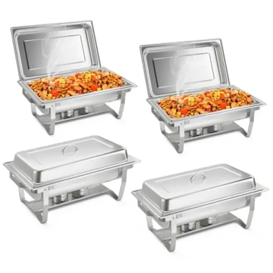 Costway Chafing Dish Buffet Set 2/4 Packs 9 QT Stainless Steel Chafers with Food Pans image {10}