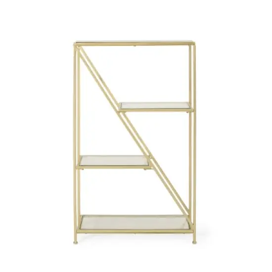 Kokesh Modern Glam Tempered Glass 3 Shelf Asymmetrical Bookcase Gold - Christopher Knight Home image {4}