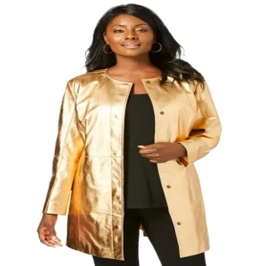 Jessica London Women&rsquo;s Plus Size Three-Quarter Leather Jacket image {9}