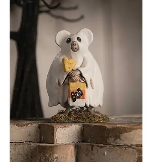 Bethany Lowe 4.5 Inch Ghostie Timmy Halloween Figurine , Lightweight Halloween Decor Mouse Boo Cheese (1PC) image {2}