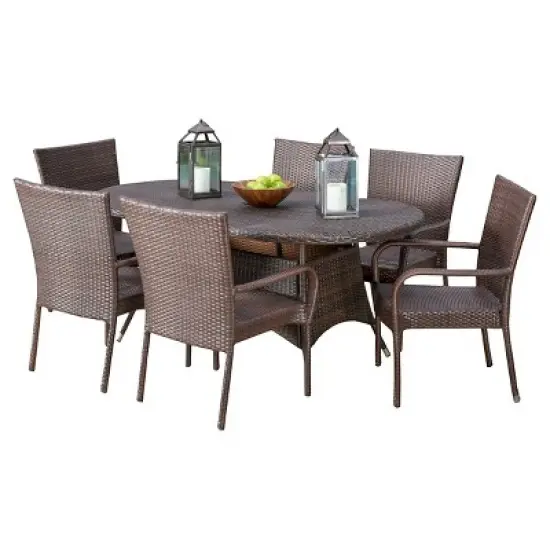 Blakely 7pc Wicker Dining Set - Multibrown - Christopher Knight Home image {1}