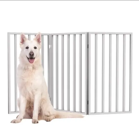 Indoor Pet Gate - 3-Panel Folding Dog Gate for Stairs or Doorways - 54x32-Inch Tall Freestanding Pet Fence for Cats and Dogs by PETMAKER (White) image {6}