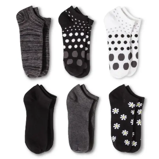Women's Daisy 6pk Low Cut Socks - Black 4-10: Recycled Polyester Blend, Banded Cuff, Snowflake Pattern, Machine Washable image {1}