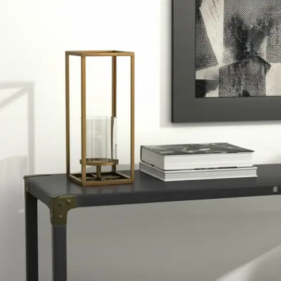 HomeRoots 13" Gold And Clear Metal And Glass Tabletop Candle Holder image {1}