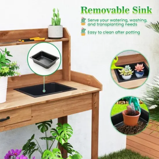 Tangkula Potting Bench Outdoor Wooden Garden Table Work Station Solid Gardening Table image {4}