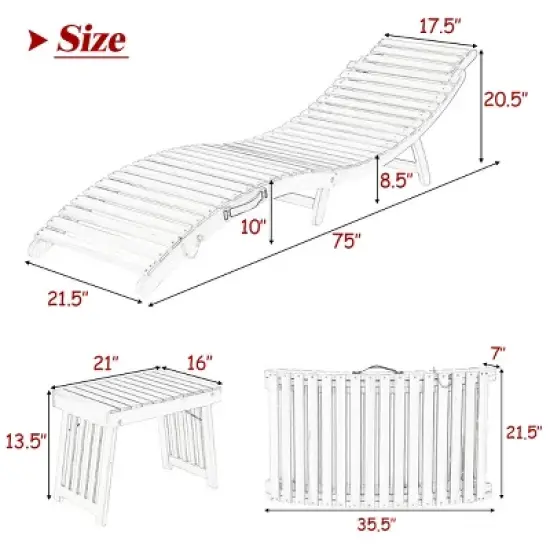 Tangkula 3 PCS Folding Eucalyptus Lounge Chair & Table Set w/ Double-sided Cushion image {8}