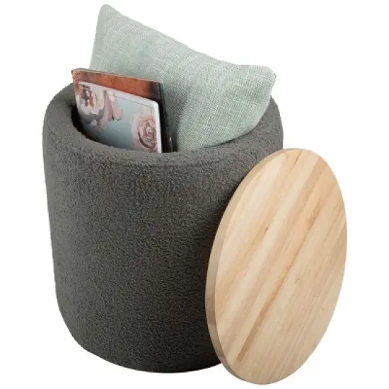 Lavish Home Storage Ottoman with Wood Top, Cream image {13}