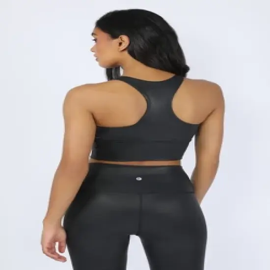 90 Degree By Reflex Womens Wonderlink Liquid Disco Foil Print Longline Racerback Warrior Bra image {2}