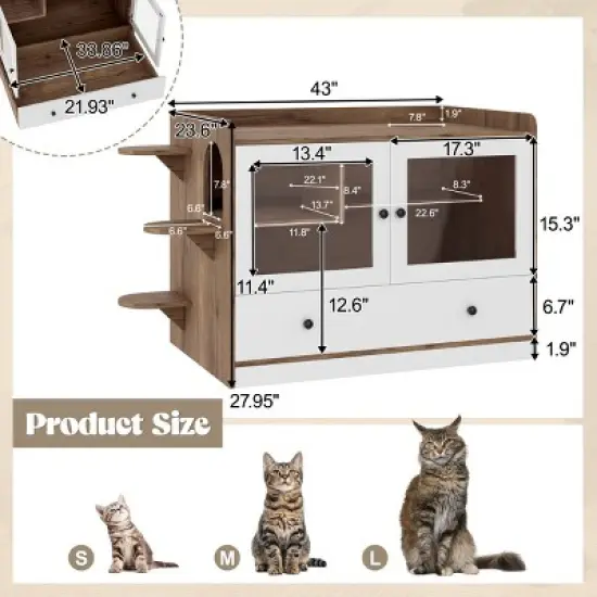 Large Hidden Cat Litter Box Cabinet with Drawer and Stairs, Indoor Enclosure and Side Table for Cats - The Pop Home image {2}